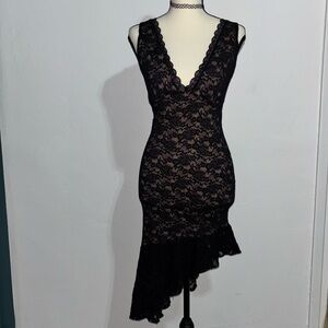 Windsor Black Asymmetrical Lace Dress